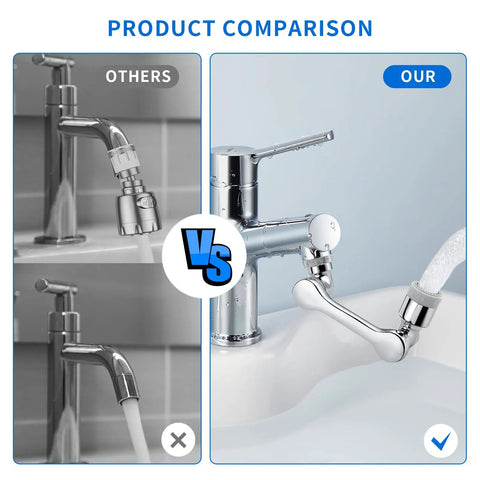 Comparison: Faucet extender for bathroom sink with 1080 degree robotic arm swivel aerator vs standard faucet