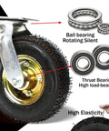 Close-up of Top Shelf Heavy Duty Pneumatic Rubber Caster showing ball bearing, thrust bearing, and high elasticity tire.