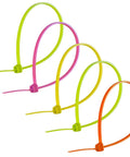 5 assorted neon zip ties from the 8-Inch Neon Zip Ties 100 Pack Self-Locking Nylon Cable Ties With 40 Lbs Tensile Strength.