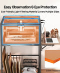 Front view of Laser Engraver Enclosure Cabinet With Exhaust And Ventilation Fan, featuring eye protection and universal fit design.