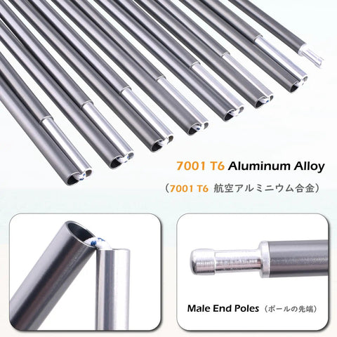 Heavy Duty Aluminum Tent Poles Replacement Set For Go To Camping Quick Repair Pre Assembled Rods 2 Pieces 16.3 Feet Aircraft Grade 7001 Alloy