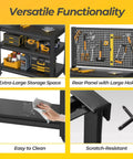 Heavy Duty 1000 Pound Rolling Workbench With Removable Pegboard And Smooth Rolling Tool Cart For Garage Shop Setup featuring large storage and easy clean surfaces.