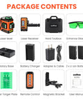 Package contents of Self Leveling 360 Degree Green Laser Level With Bar Clamp For Beams 12 Line 3D Laser High Accuracy Remote Control Easy Setup.