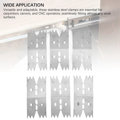 Socobeta Stainless Steel Fastening Plate Clamp For Woodworking And Carpentry Provides Accurate Positioning With Grip Teeth visible in a setup.