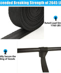 Heavy Duty 1 Inch Ratchet Straps 4 Pack With Durable Hooks 20 Foot Tie Downs For Motorcycles ATVs Trucks And Boats Built for No Sweat Haul Security and Rock Solid Grip 2645 Lbs Capacity black webbing rolled and secured to rods