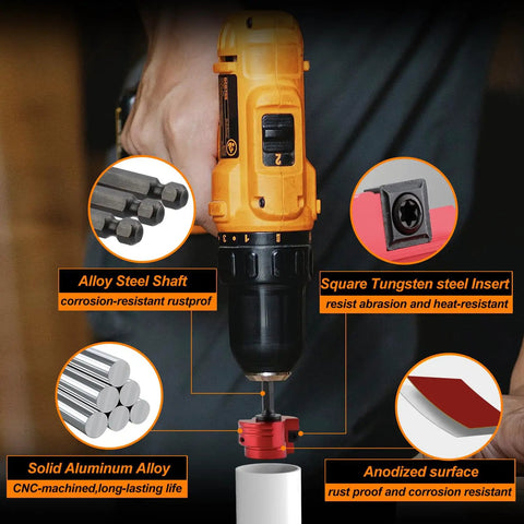 Dual Blade PVC Pipe Reamer Kit Eight-Piece For One Half To Four Inch Piping In One Easy Pass Fits Standard One Half Inch Drills