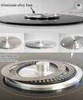 35 Inch Heavy Duty Lazy Susan Turntable Boasting Smooth Rolling Action with aluminum base and tempered glass top for easy serving.