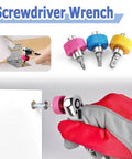 Badass 2 In 1 Palm Screwdriver Wrench Set With Mini Thumbwheel Ratchets And Quarter Inch Drive Socket Tool Kit showing colorful ratchet bits.