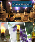 Wine Bottle Torch Kit With Long Life Wicks And Brass Wick Holders For DIY Outdoor Tiki Torches Just Add Any Bottle To Create Warm Garden Light And Bar Decor Pack Of 4 in use