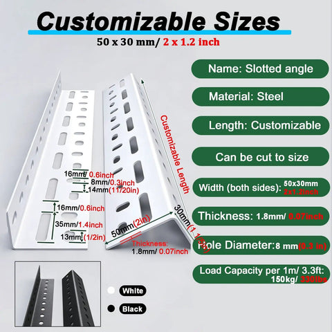 Heavy Duty L Shaped Steel Brackets With Wide Slotted Openings, rust proof, customizable sizes for DIY projects.