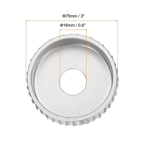 Heavy Duty Carbon Steel Wood Carving Wheel And Wood Shaping Disc For Angle Grinder, 3" diameter, designed for fast wood trimming.