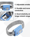 Set Of 5 Blue Anti Static Wrist Straps For ESD Protection Adjustable 21 To 32 Cm Length showing durable and conductive design