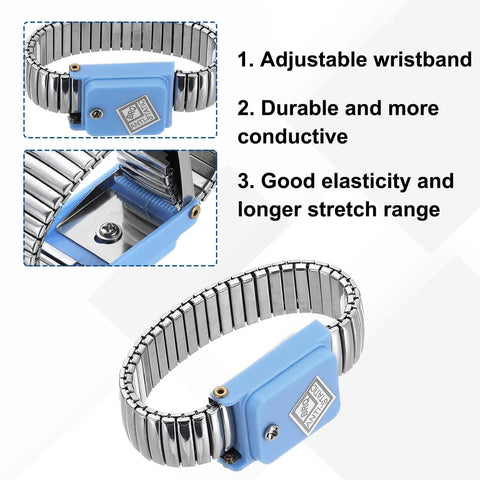 Set Of 5 Blue Anti Static Wrist Straps For ESD Protection Adjustable 21 To 32 Cm Length showing durable and conductive design