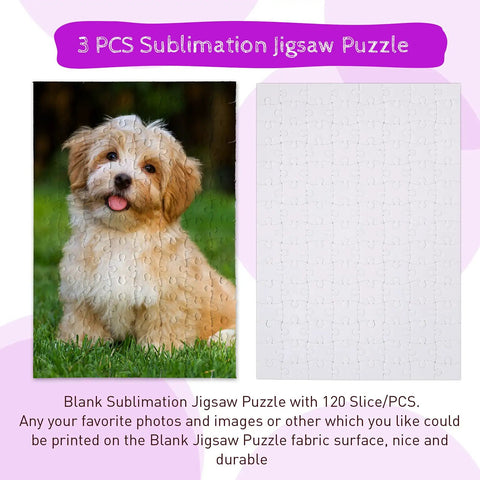 Three Set Sublimation Puzzle Blanks Bundle With 360 Pieces A4 Jigsaw DIY Thermal Transfer Puzzles, one printed, one blank.