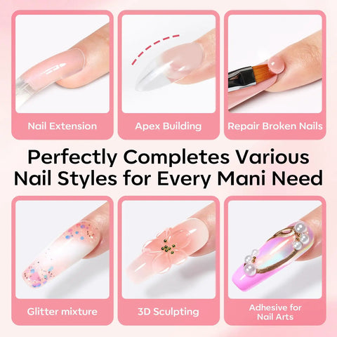 Pro Grade Poly Gel Nail Kit With 3 Colors Clear White Apricot Slip Solution 24 Nail Forms Base Coat Top Coat Extension Builder