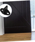 Sliding Barn Door Floor Guide Rail Low Profile Hardware Swing Stopper, installed on wood floor, black steel, for interior doors
