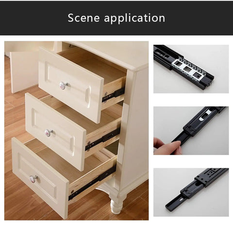 Heavy Duty 35mm Three-Section Drawer Slides With Soft Close And Ball Bearing installed in kitchen cabinet drawer