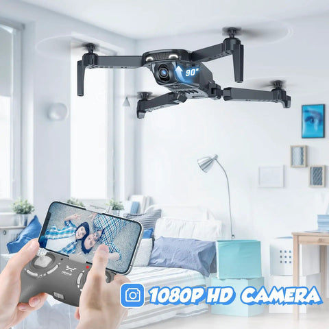 Awesome Beginner Friendly Drone With Camera For Kids And Adults 1080P HD RC Quadcopter flying indoor with controller view
