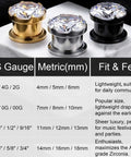 316L Stainless Steel Screw In Ear Tunnels With AAA Plus Cubic Zirconia Gems Sparkling Gauges That Look Dope For Everyday Wear Or Special Occasions Hypoallergenic Piercing Jewelry That Stays Comfortable And Secure., 6G 4G 2G sizes, gold silver and black