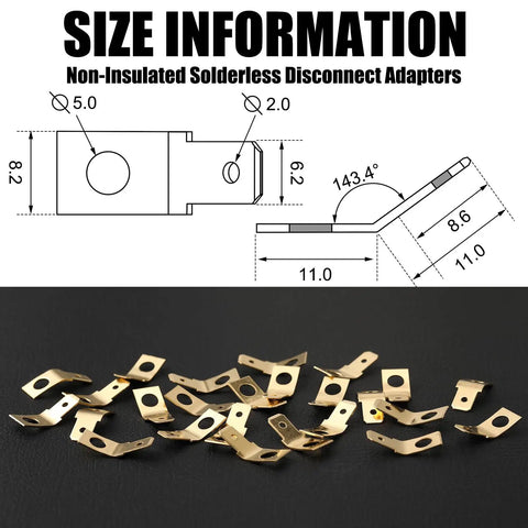 Schematic and 25 Pack Solderless Quick Disconnect Adapters Non Insulated Wire Connectors One Quarter Inch Male Tab