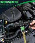 Heavy Duty Radiator Coolant Flush Gun With Manual Twin Pump To Blow Out Stubborn Buildup And Rust From Heater Cores And Entire Cooling System For A Smooth Running Rig in use on car engine.