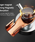 Heavy Duty Magnetic Welding Ground Clamp With Super Fast No Screw Tool Free Setup For Reliable Arc Safety And Solid Grounding Connection On Any Metal Spot For Pros Or Travelers Who Need Quick Fix close-up view showing strong magnetic adsorption and copper base.