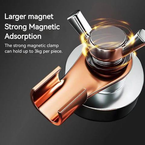 Heavy Duty Magnetic Welding Ground Clamp With Super Fast No Screw Tool Free Setup For Reliable Arc Safety And Solid Grounding Connection On Any Metal Spot For Pros Or Travelers Who Need Quick Fix close-up view showing strong magnetic adsorption and copper base.
