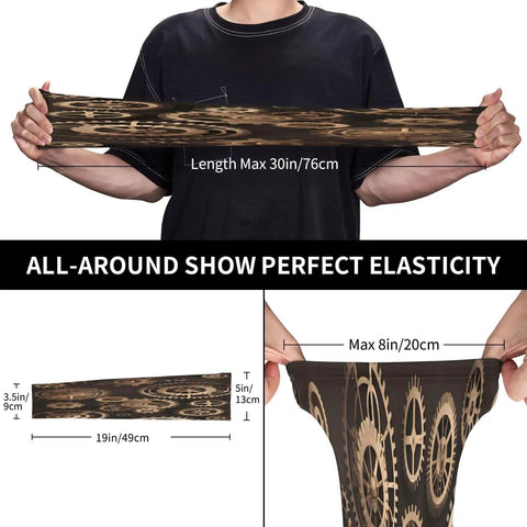 Steampunk Mechanical Gear Arm Sleeves For Men And Women Ride Easy Slide On Cool Ice Silk Fabric showing perfect elasticity with measurements.