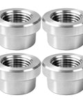 4 Pack Half Inch NPT Weld On Female Bung Fitting Badass 304 Stainless Steel Auto Fuel Tank Adapter showing four fittings.