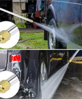 High Pressure Washer Wand With Adjustable Spray Tips For Car Wash, Garden Cleaning, showing water spray on a vehicle