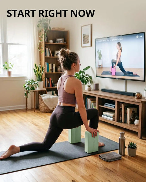 Premium Soft Foam Yoga Blocks For Pilates And Meditation Lightweight Odorless Cushioned supports in mint green during stretching.