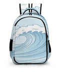 Front view of Pastel Watercolor Ocean Wave Print Unisex Backpack Large Capacity Durable Polyester Daypack For School Travel Work And Everyday Use With Padded Straps Laptop Pocket And Multiple Convenient Pockets