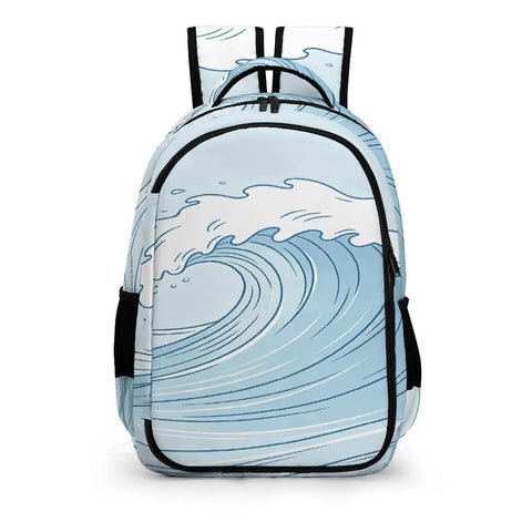 Front view of Pastel Watercolor Ocean Wave Print Unisex Backpack Large Capacity Durable Polyester Daypack For School Travel Work And Everyday Use With Padded Straps Laptop Pocket And Multiple Convenient Pockets