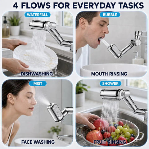 Smooth Operator Sink Helper 1080 Degree Rotating Faucet Extender Unit With Four Flexible Jet Patterns And Built In Mineral Filter For No Stress Washing Days