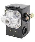 Front view of a Four Port Air Compressor Pressure Switch Replacement 95-125 PSI NPT Quarter Inch Female With Unloader Valve And Relief Valve