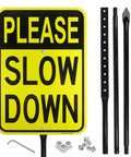 Large Please Take It Easy Buddies Sign With Heavy Five Foot Four Inch Aluminum Stake Reflective Weatherproof Yard Banner For Calm Streets And Driveway Entrances with mounting hardware.