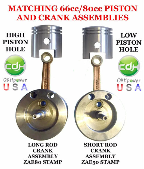 Two Stroke Gas Engine Piston Kit For 66cc And 80cc Motorized Bicycles With Longer Connecting Rod Crank Assemblies shown