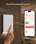 Slick Smart WiFi Dimmer Switch Offering Full Screen Touch And Air Gesture Control Neutral Wire Required Anti Glare White Panel in use.