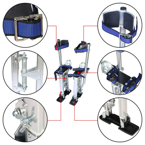 Adjustable Drywall Stilts 15 To 23 Inch Aluminum Tool Stilt For Painting And Cleaning, Lightweight Silver, Durable Non Slip Feet