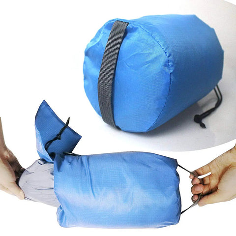 Lightweight Gear Stash Stuff Sack Set Three Pack For Travel And Hiking, Ultralight Ditty Bags With Dust Flap shown with blue fabric.