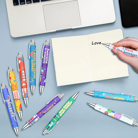Science Theme Ballpoint Pens 10 Pack Colorful STEM Design Pens With Lab Icons Chemistry Physics Biology Patterns Smooth Writing for Students Teachers Classrooms and School Supplies
