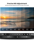 Dope 67mm Variable ND Filter 1 To 10 Stop For Phone And DSLR Cameras with exposure steps on beach at sunset
