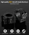 Rock Solid One Inch Low Profile Scope Rings For Standard Picatinny Rails With Locked Down Recoil Stop Precision Rifle Optic Mount Brackets Two Pack Range Ready, matte black, 6061 aluminum, waterproof design.