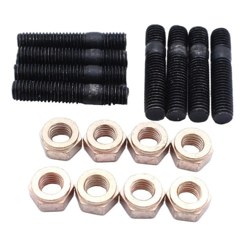 VW 8 Pack Exhaust Manifold Flange Studs and Copper Nuts M8 x 30 12mm Heads for Golf 1974-97 Kit DIY Friendly Heavy Duty Engine Hardware for Easy Install and Leak Free Seal, black studs and copper nuts