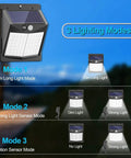 Solar Motion Sensor Outdoor Lights With 3 Modes And 150 Degree Detection IP65 Waterproof Ultra Bright Pathway And Yard Security Lighting For Garden Porch And Backyard showing 3 lighting modes