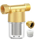 High Flow 40 Micron Brass Sediment Filter For Home, RV, Washer, Shower And Garden Systems shown with stainless mesh