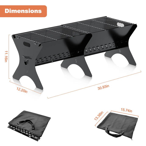 Two Pack Portable Folding Charcoal Grill Set For Camping And Backyard Barbecues Heavy Duty Campfire Grates dimensions diagram