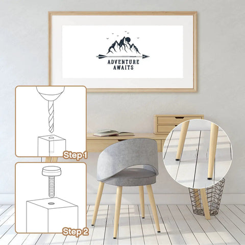 Forty Piece Heavy Duty M6 Thread Adjustable Furniture Levelers And Screw In Feet To Squash Wobbly Tables And Chairs Quick With Grip Tight Glides That Stop The Wobble Forever For Indoor Or Outdoor Setup, step-by-step installation guide on a chair.
