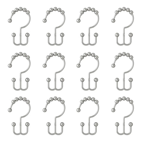 Chrome Shower Curtain Hooks Set Of 12 With Double Roller Glide For Smooth Quiet Operation, Double Sided Design, Rust Resistant Metal Curtain Rings For Durable Bathroom Curtain And Liner