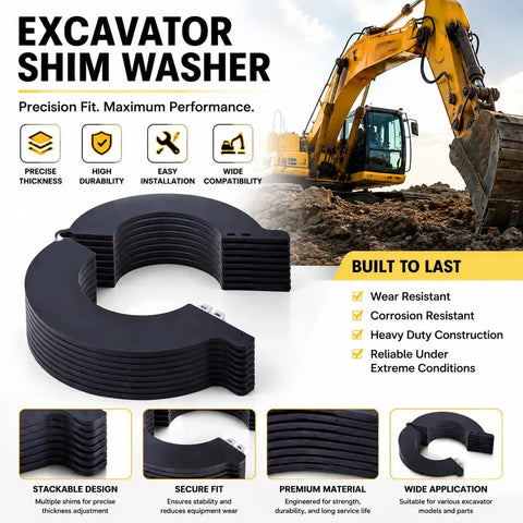 8 Piece 80mm Excavator Bucket Pin Shim Kit For Skid Steer Attachments, 5mm Thick Polymer Washers That Tighten Loose Dipper Arm And Bucket Joints, Built Tough For High Impact Digging, black stackable shim washers with excavator